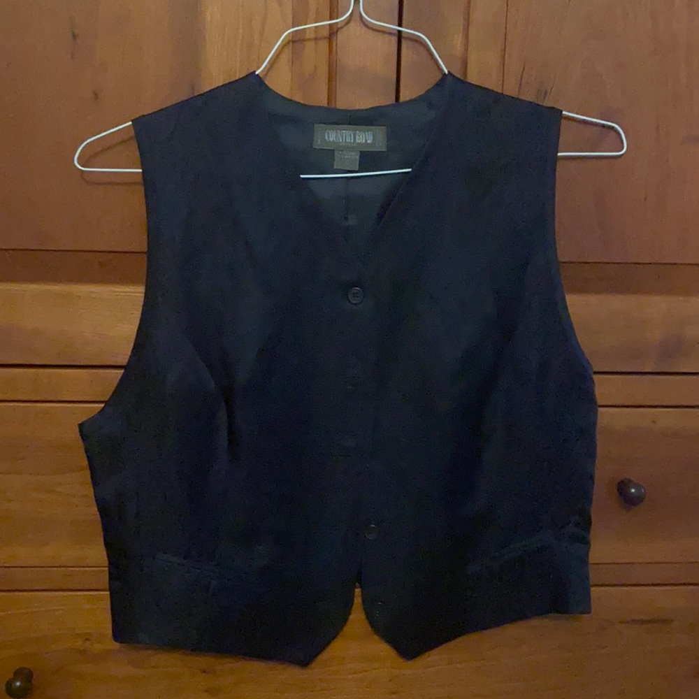 Gorgeous retro COUNTRY ROAD navy/linen/acetate vest. Impeccable quality. size 8